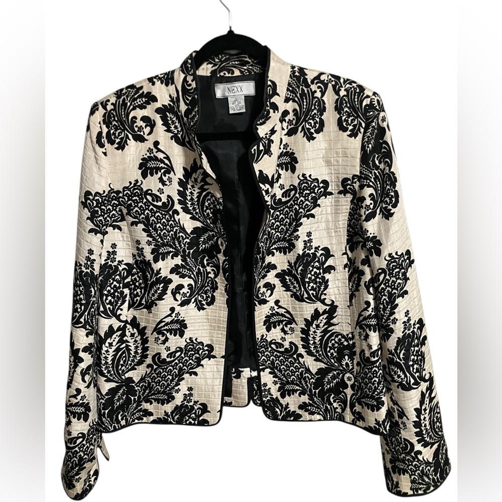 Silk Linen Career Dressy Blazer Jacket Open‎ Front Mandarin Black Beige Nexx L